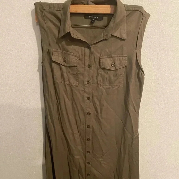 New Look Button Front military style dress olive color size Small - Picture 2 of 5